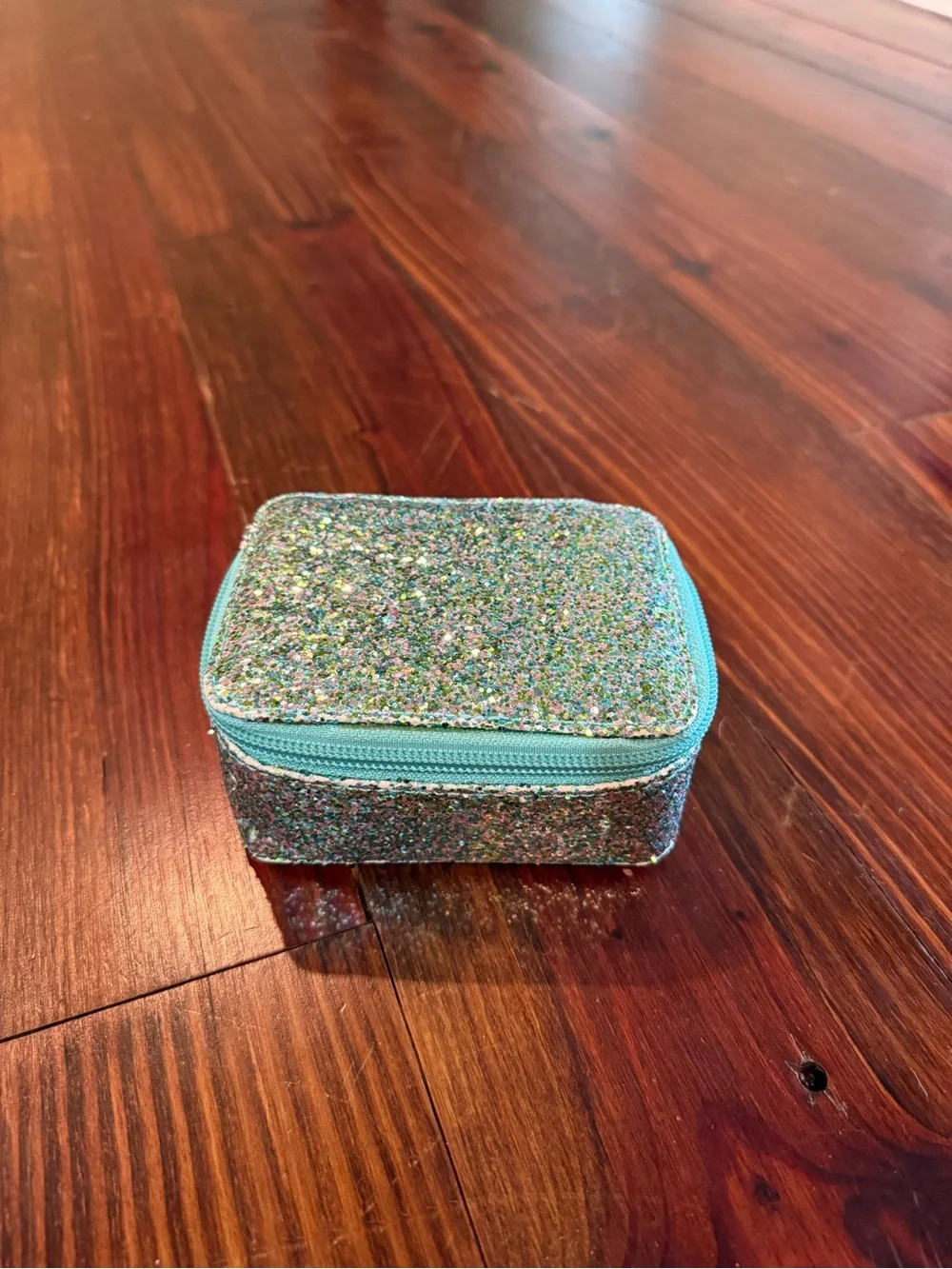Glitter Zip Jewelry Case - Aqua Trim